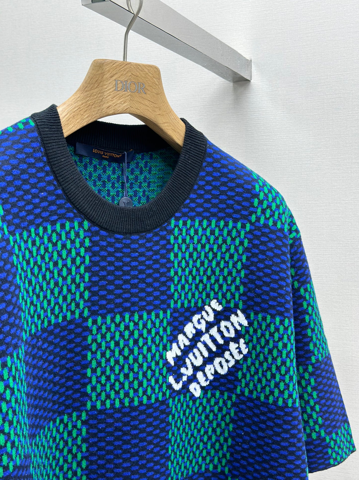 LOUI*V Jacquard Damier Short-Sleeved Cotton Crewneck