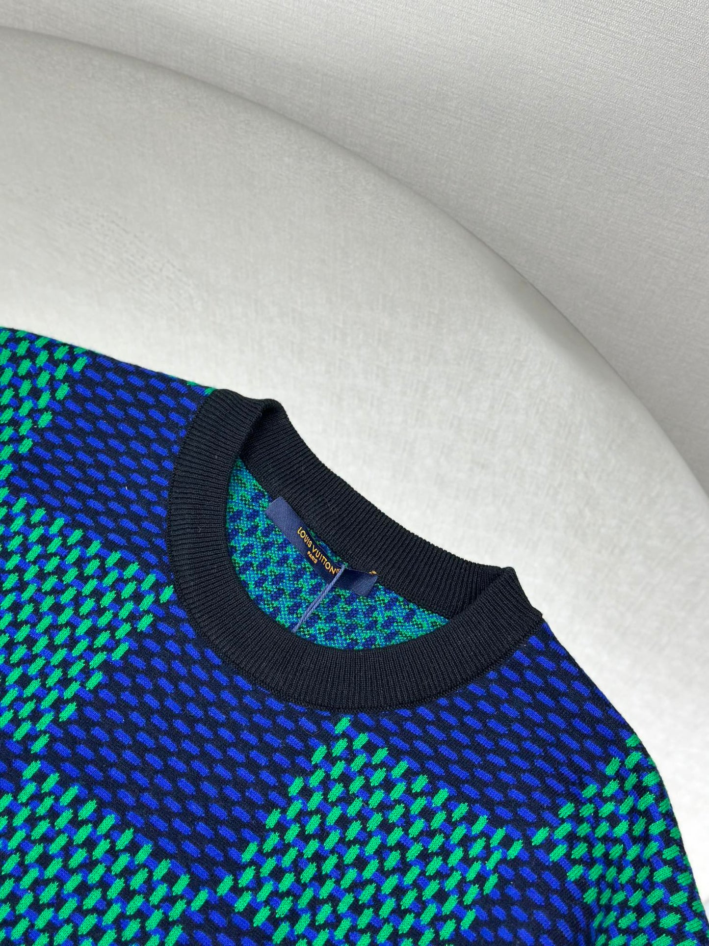 LOUI*V Jacquard Damier Short-Sleeved Cotton Crewneck