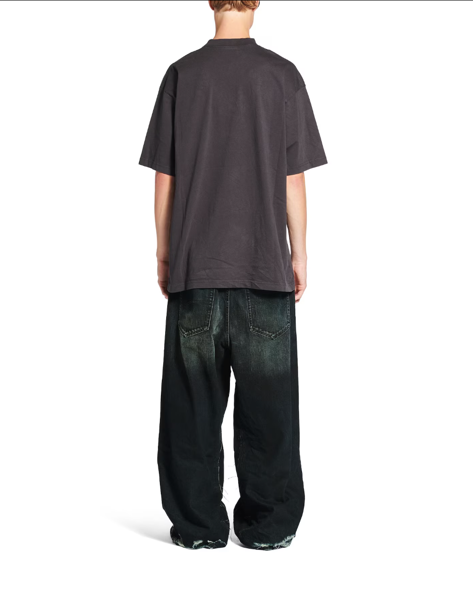 BALENC* Cut-Up Baggy Pants in black denim