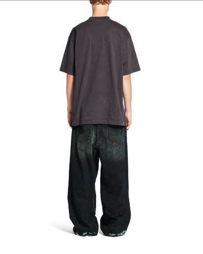 BALENC* Cut-Up Baggy Pants in black denim