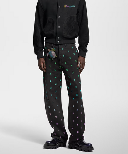 LOUI*V Blason Gradient Embroidered Denim Skate Pants