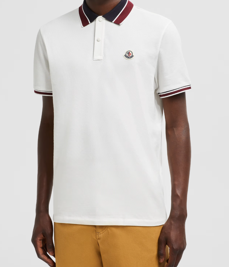 MONCL*  Striped Collar Cotton Piquet Polo Shirt