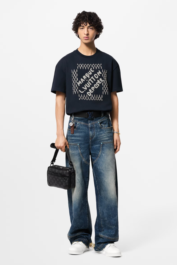 LOUI*V  Embroidered Signature Cotton T-Shirt