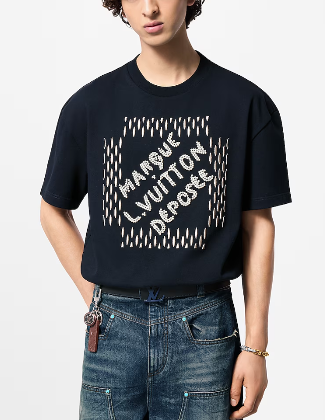 LOUI*V  Embroidered Signature Cotton T-Shirt