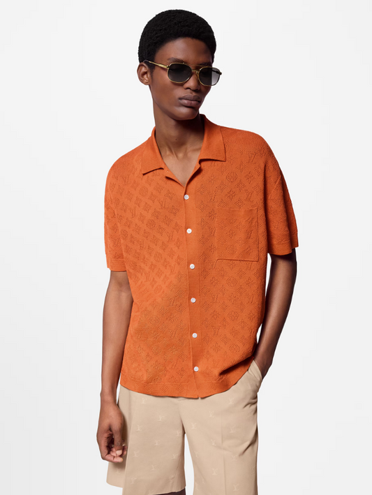 LOUI*V Monogram Pointelle Short-Sleeved Cotton Shirt