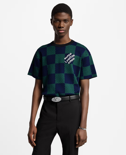 LOUI*V Jacquard Damier Short-Sleeved Cotton Crewneck