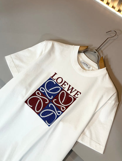 LOE*W 2025ss new embroidery pattern cotton t-shirt