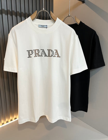 PRA* 2025ss new cotton t-shirt metal beads