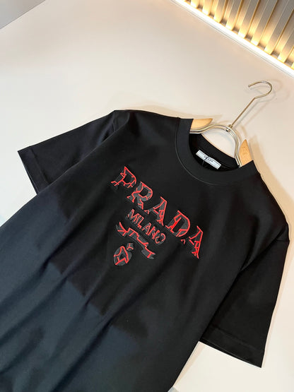 PRA* 2025ss new cotton t-shirt embroidery letters