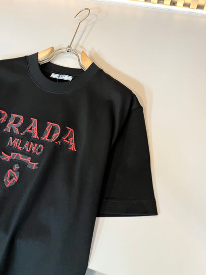 PRA* 2025ss new cotton t-shirt embroidery letters