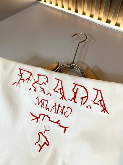 PRA* 2025ss new cotton t-shirt embroidery letters