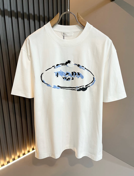 PRA* 2025ss new cotton t-shirt embroidery pattern