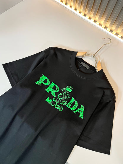 PRA* 2025ss new t-shirt cotton embroidery pattern