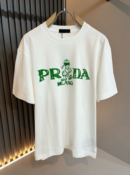 PRA* 2025ss new t-shirt cotton embroidery pattern