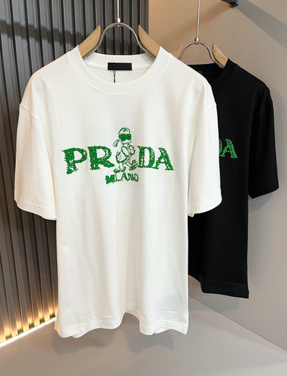 PRA* 2025ss new t-shirt cotton embroidery pattern