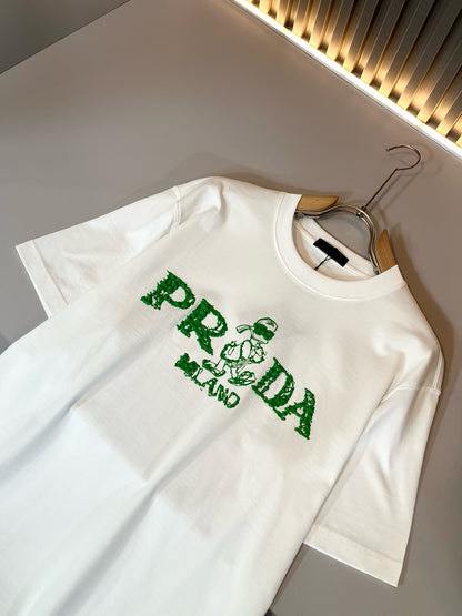 PRA* 2025ss new t-shirt cotton embroidery pattern