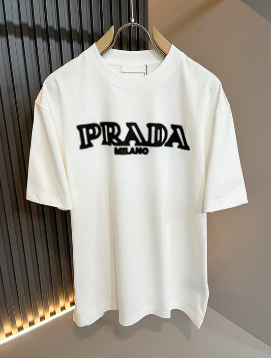 PRA* 2025ss new embossed printed pattern t-shirt