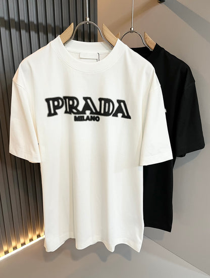 PRA* 2025ss new embossed printed pattern t-shirt