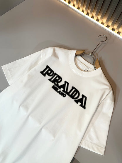 PRA* 2025ss new embossed printed pattern t-shirt