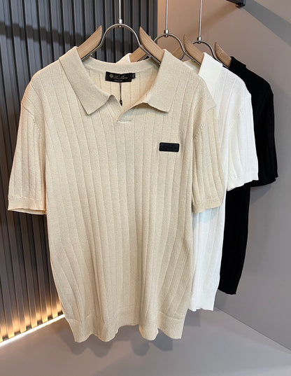 LORO*P 2025ss new lapel knitted short-sleeved t-shirt