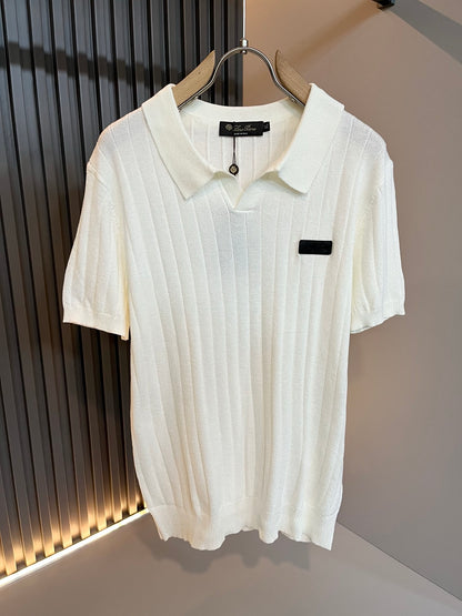 LORO*P 2025ss new lapel knitted short-sleeved t-shirt