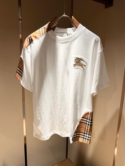BURB* 2025ss new plaid canvas patchwork t-shirt