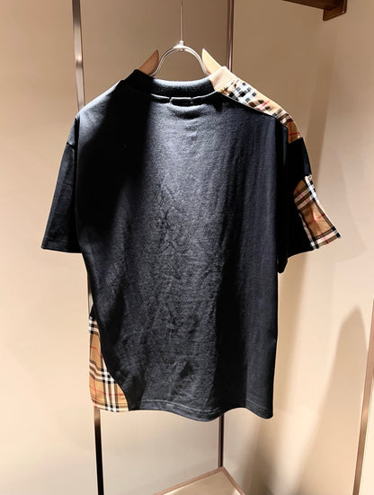BURB* 2025ss new plaid canvas patchwork t-shirt