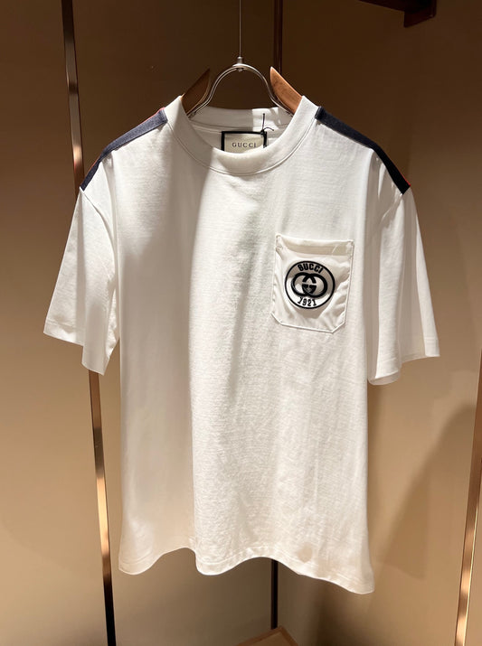 GUC* shoulder stripe logo cotton t-shirt