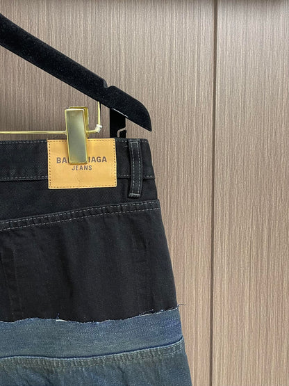 BALENC* Cut-Up Baggy Pants in black denim
