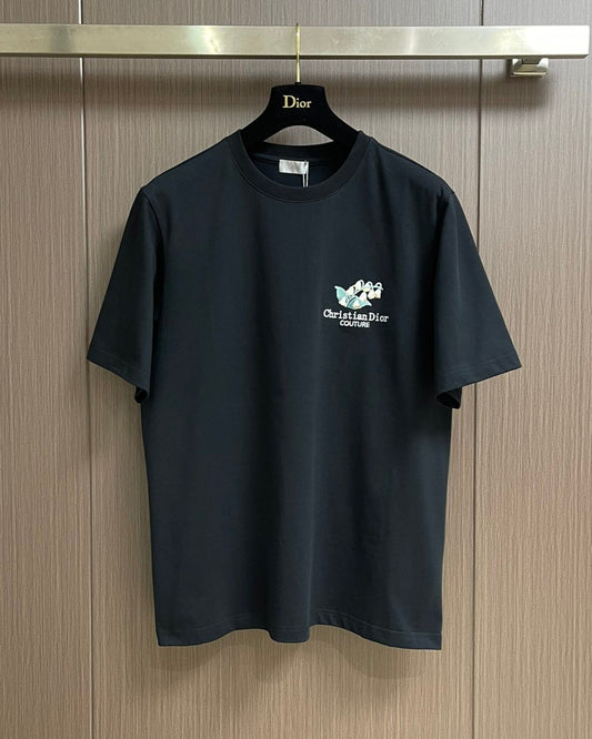 DIO* Lily of the valley colorful flocking letter embroidered T-shirt