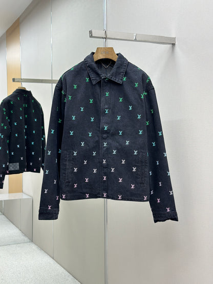 LOUI*V Blason Gradient Embroidered Denim Coach Jacket