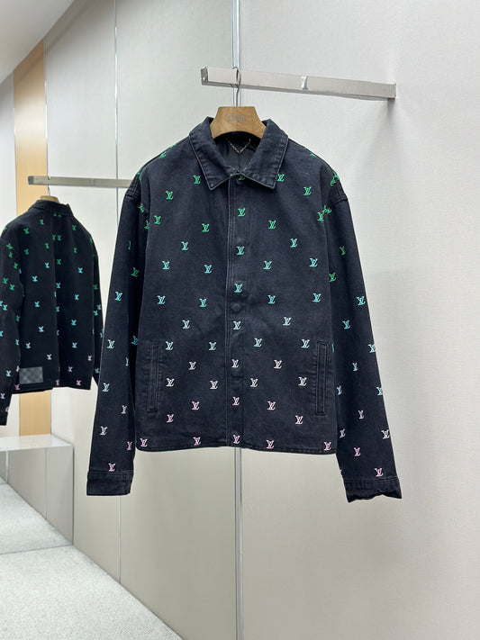 LOUI*V Blason Gradient Embroidered Denim Coach Jacket