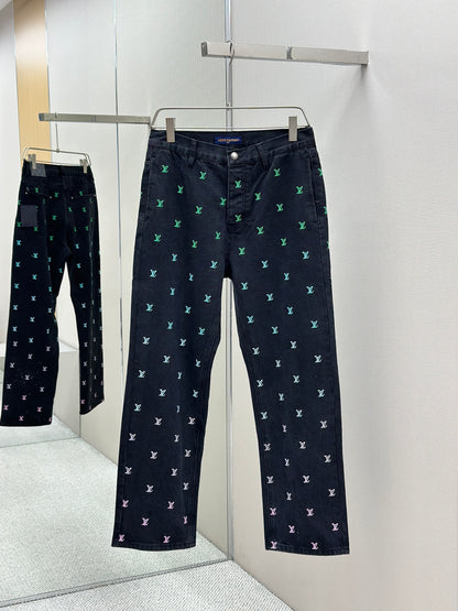 LOUI*V Blason Gradient Embroidered Denim Skate Pants