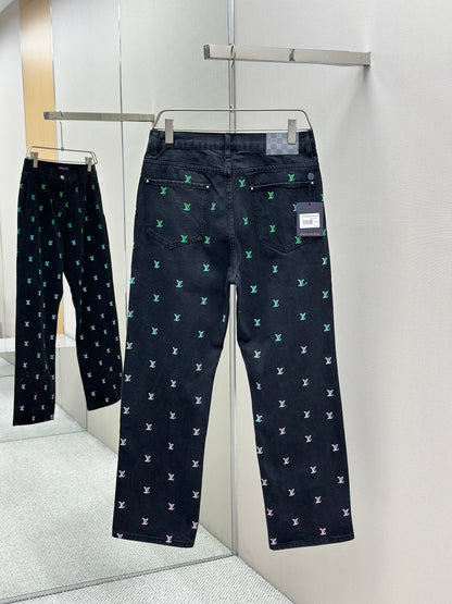 LOUI*V Blason Gradient Embroidered Denim Skate Pants