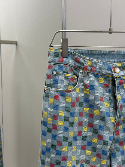LOUI*V Damier Denim Wide-Leg Pants