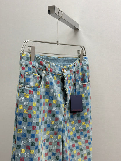 LOUI*V Damier Denim Wide-Leg Pants
