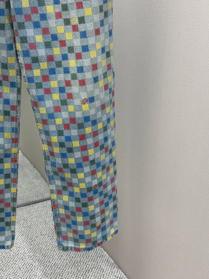 LOUI*V Damier Denim Wide-Leg Pants