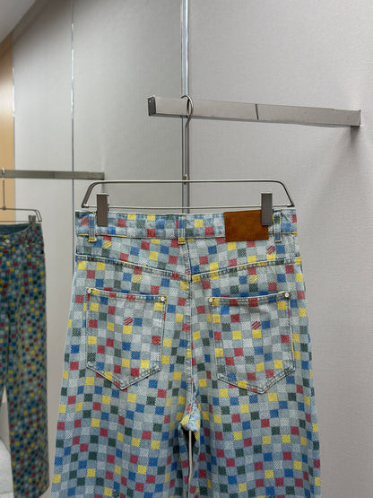 LOUI*V Damier Denim Wide-Leg Pants