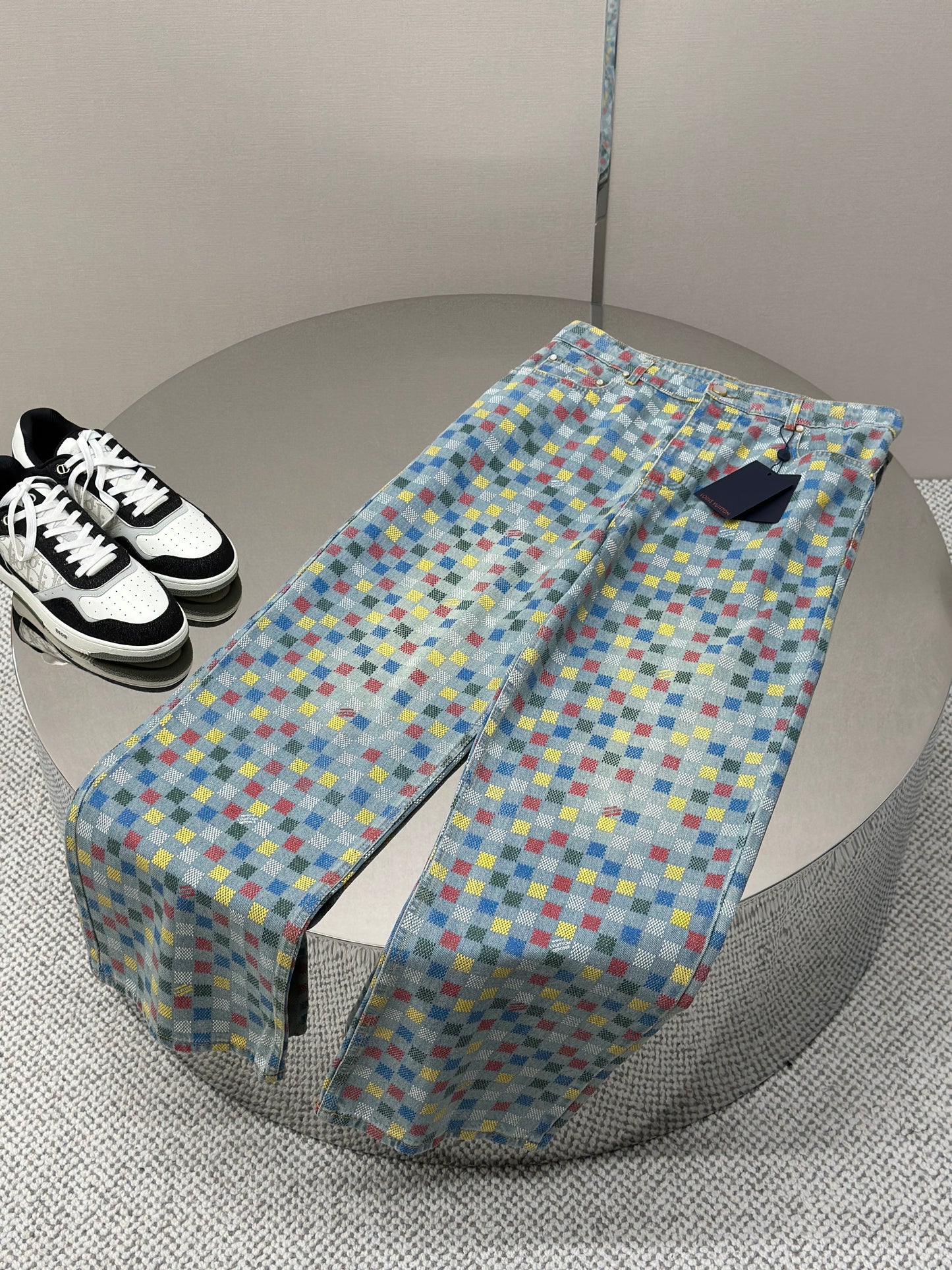 LOUI*V Damier Denim Wide-Leg Pants