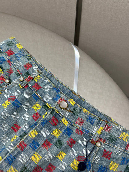 LOUI*V Damier Denim Wide-Leg Pants