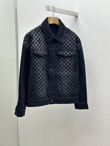 LOUI*V Flocked Damier Denim Trucker Jacket