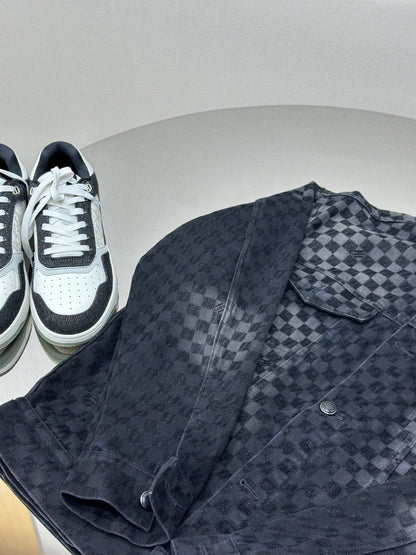 LOUI*V Flocked Damier Denim Trucker Jacket