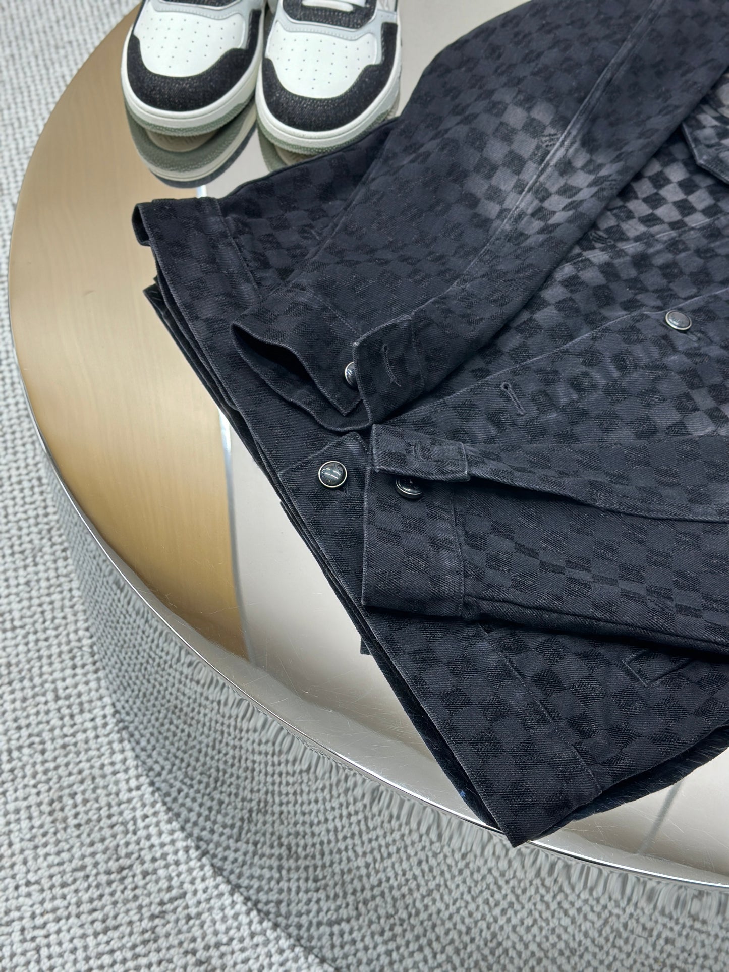 LOUI*V Flocked Damier Denim Trucker Jacket