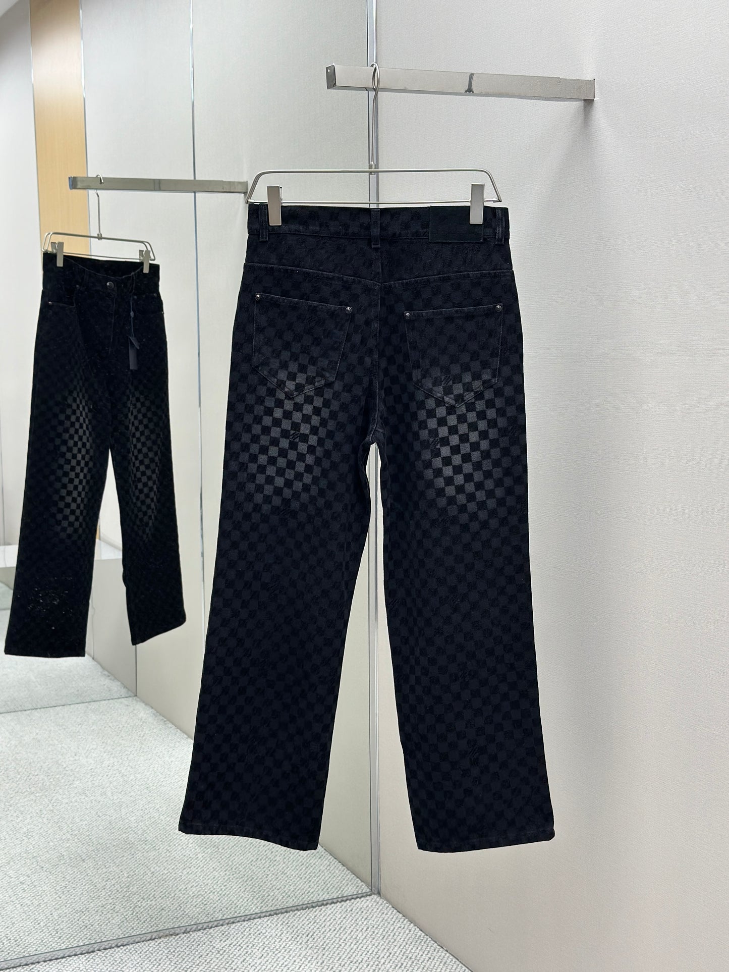 LOUI*V Flocked Damier Denim Wide-Leg Pants