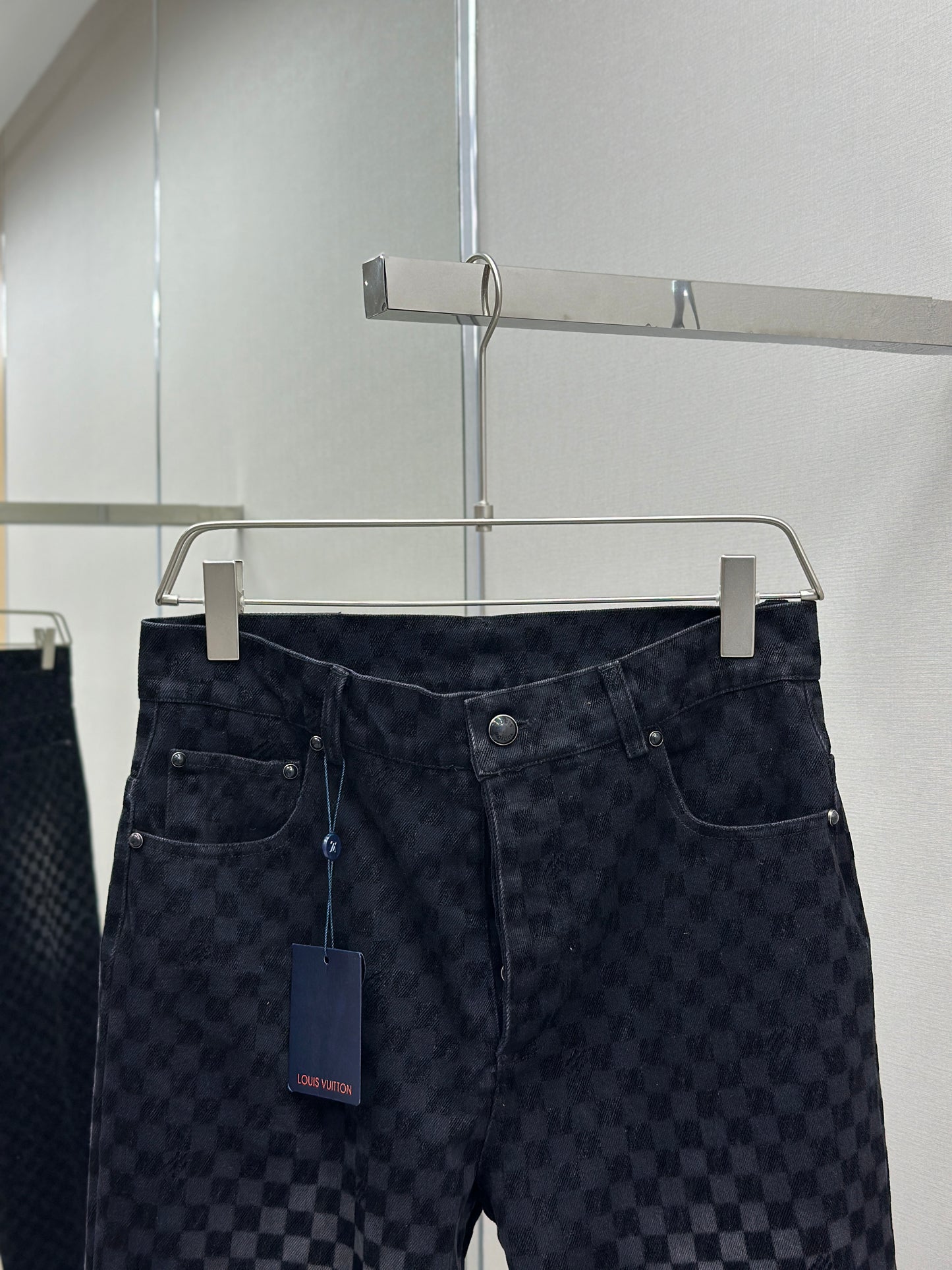 LOUI*V Flocked Damier Denim Wide-Leg Pants
