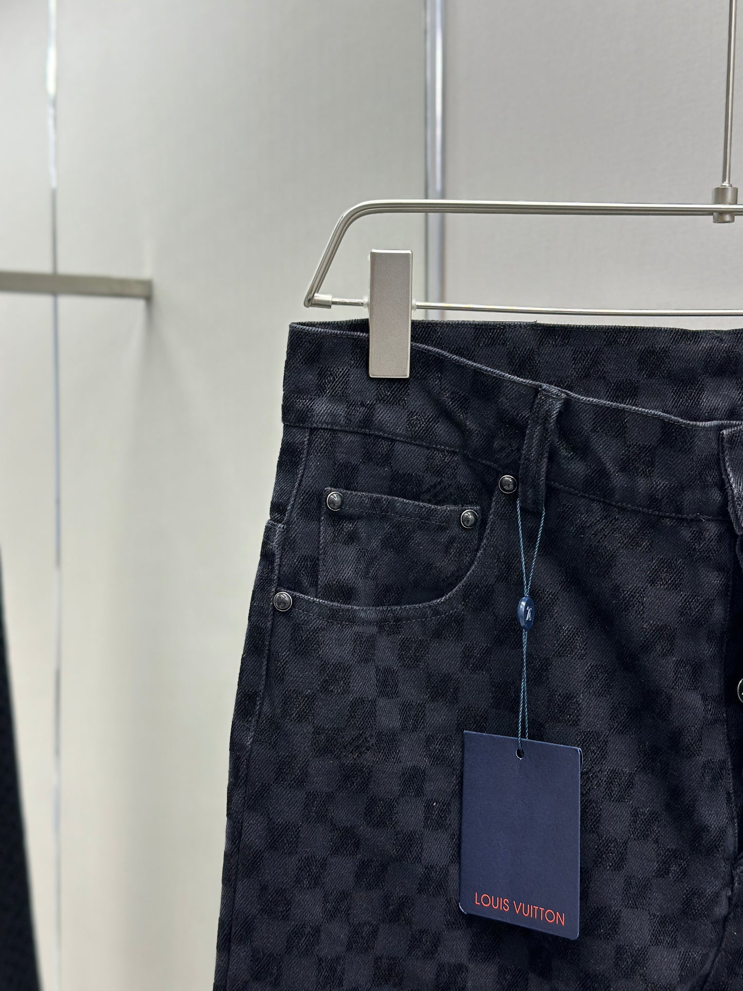 LOUI*V Flocked Damier Denim Wide-Leg Pants