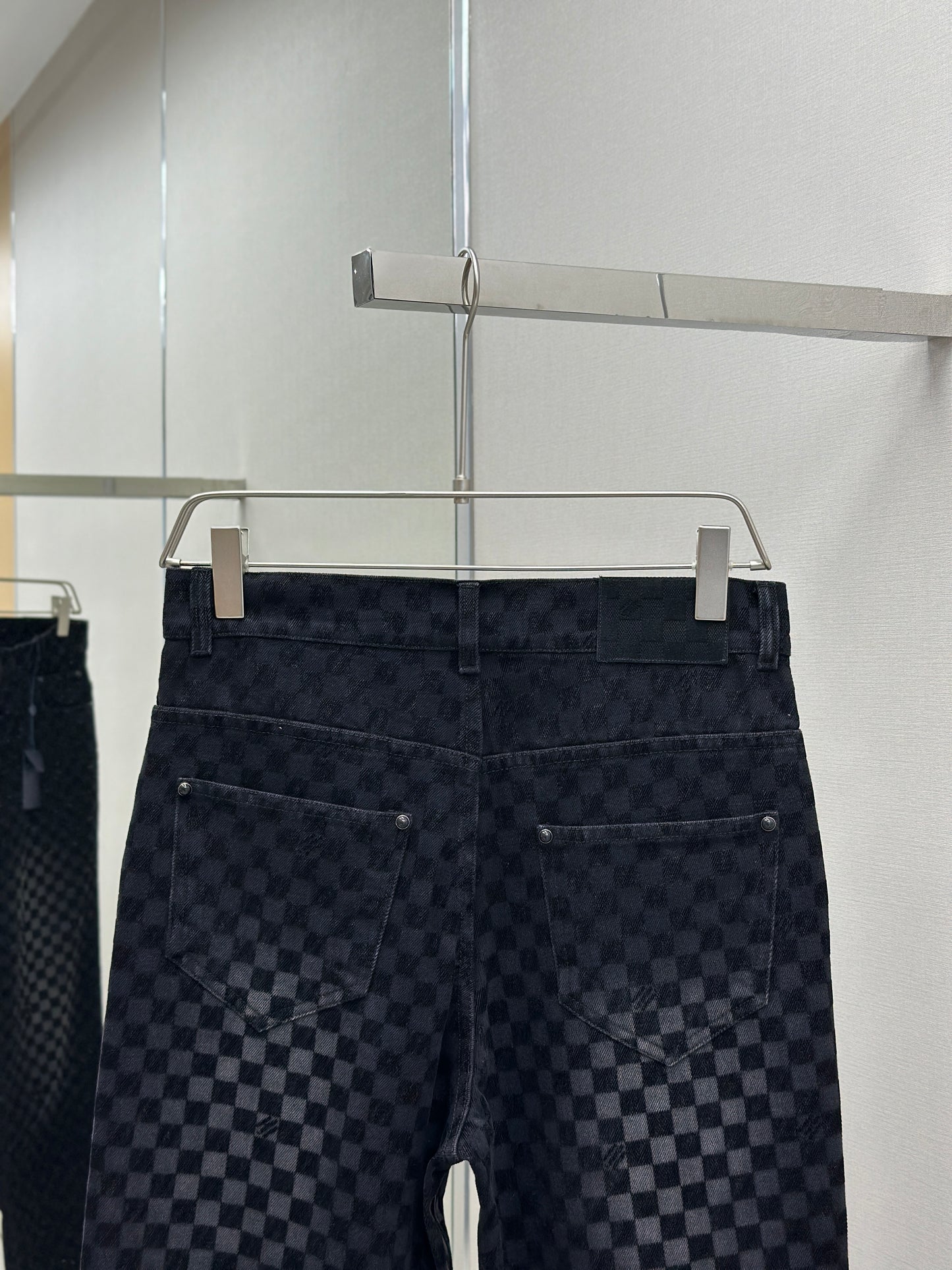 LOUI*V Flocked Damier Denim Wide-Leg Pants