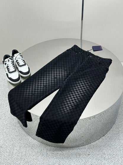 LOUI*V Flocked Damier Denim Wide-Leg Pants