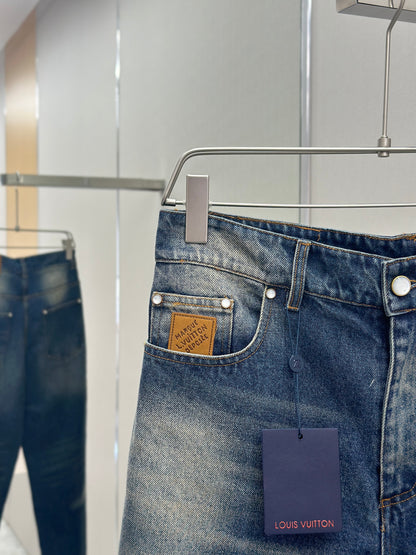 LOUI*V Sunfaded Effect Denim Skate Pants