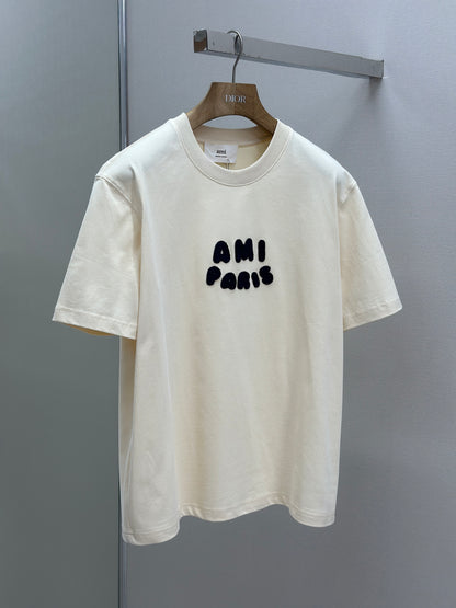 Am1 Paris Beige Cotton  Patch T-Shirt